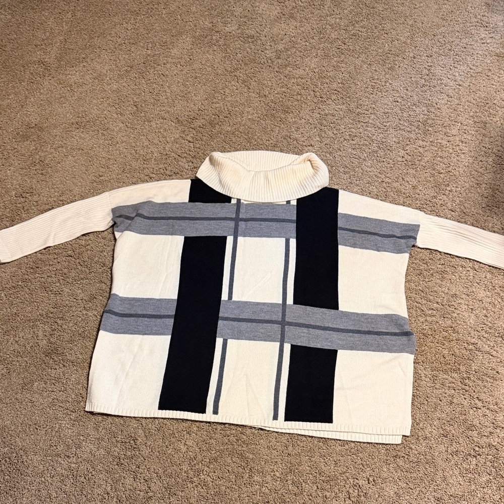 Pendleton Cream and Gray Striped oversized cowl neck Sweater size extra large